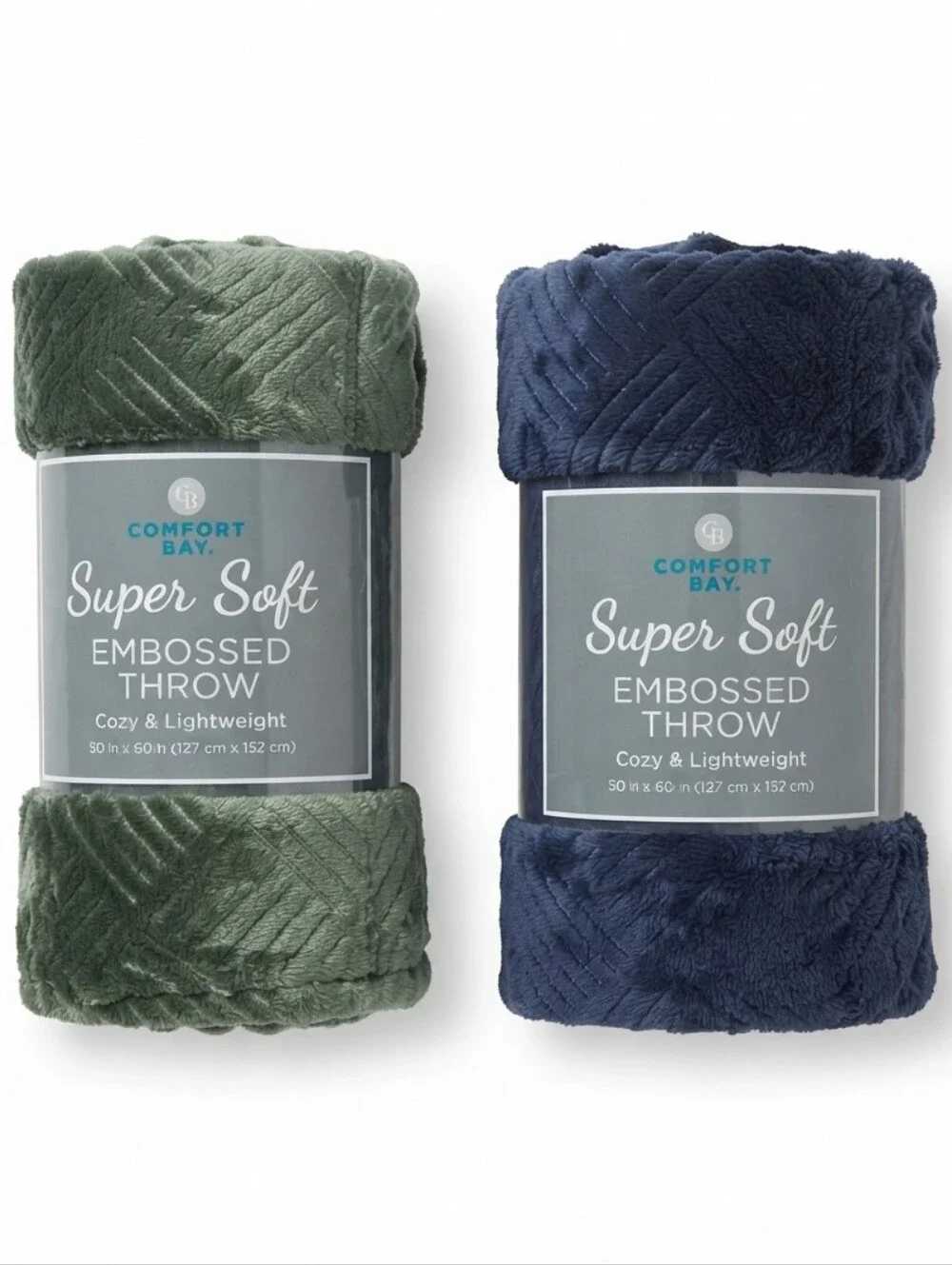 NWT Comfort Bay Embossed Throw Blankets Set of 2 (Green & Navy)